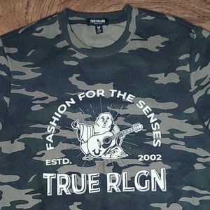 True Religion camouflage crew neck mens sweatshirt with buddha